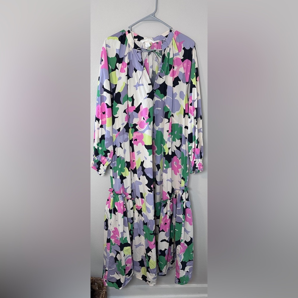 H&M 100% Cotton Kaftan Dress multicolor floral oversized size medium - Picture 4 of 11